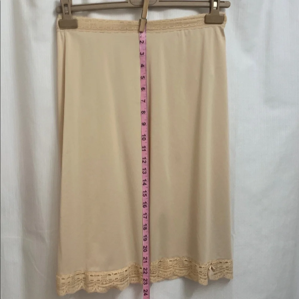 Vintage Olga Lace Trimmed Slip Skirt in Nude Beige